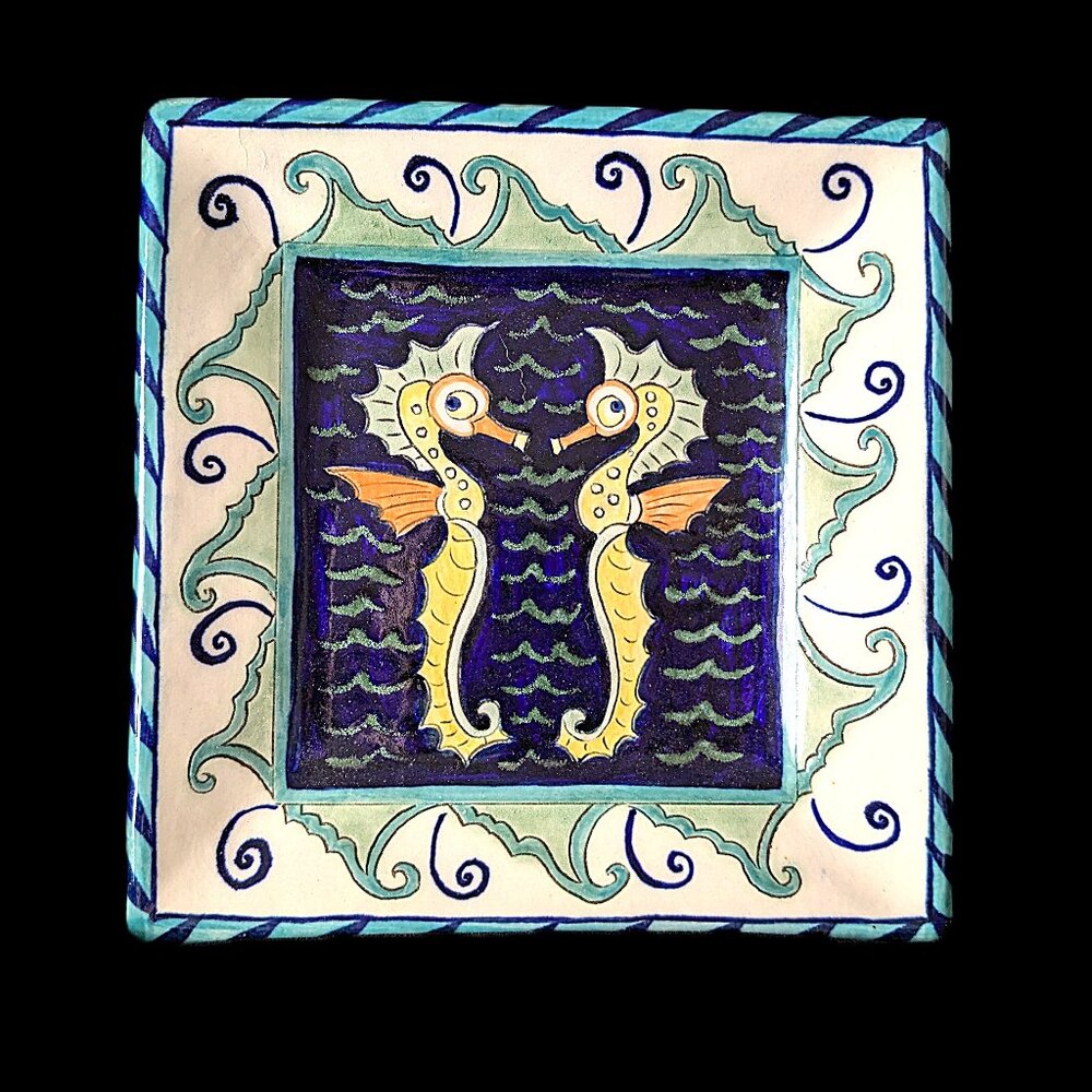 Art Pottery Decorative Plate with Seahorses Signed JP CT
